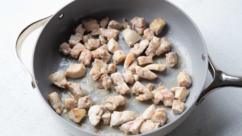 chicken chunks in a pan