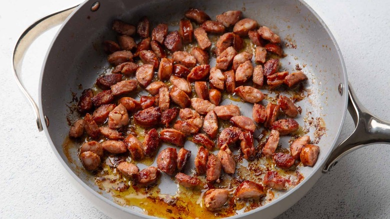sausage chunks in a pan