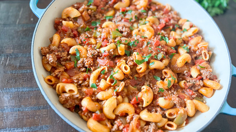 american-style goulash in pot