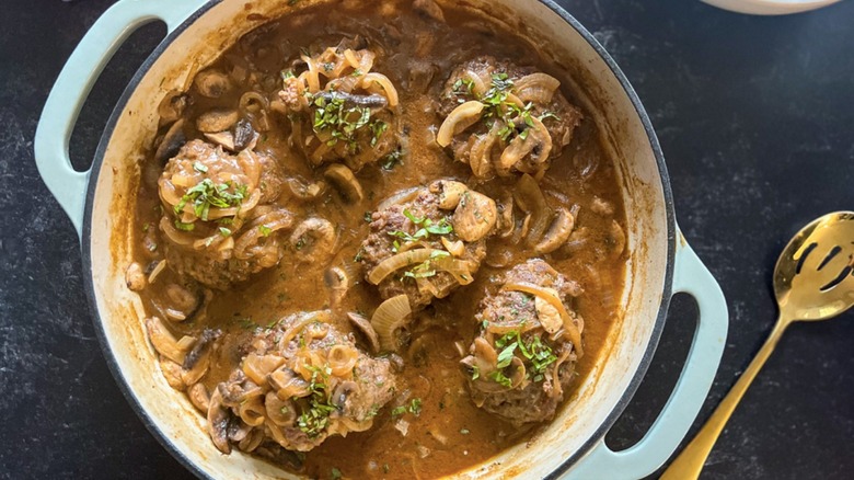 salisbury steak in large skillet