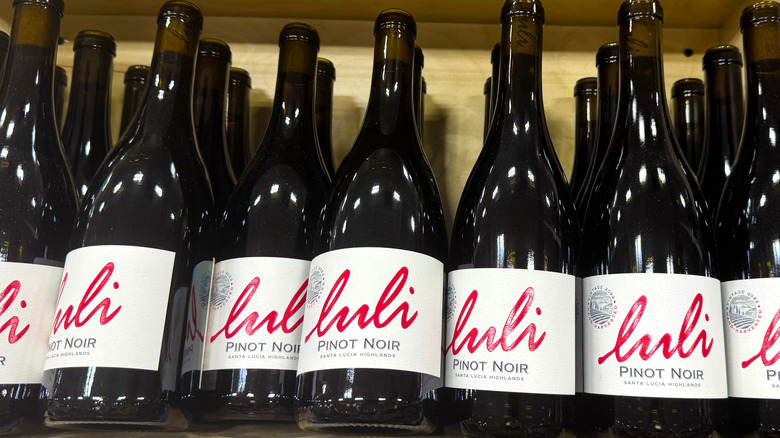 rows of luli santa lucia wine bottles standing in wine crate at costco