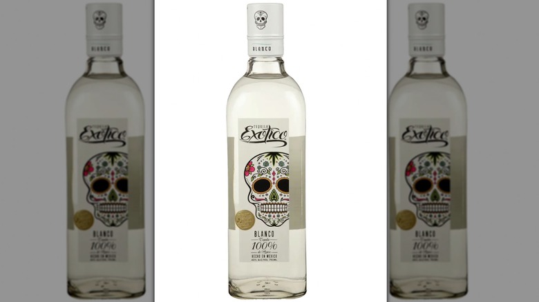 A bottle of Exotico Blanco Tequila