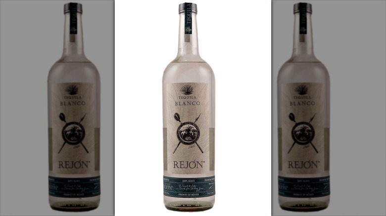 A bottle of Rejon Blanco Tequila