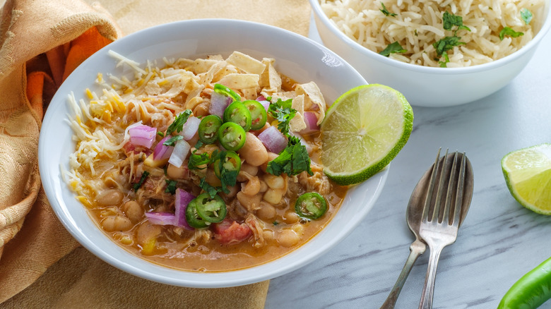 Navy bean chili in bowl