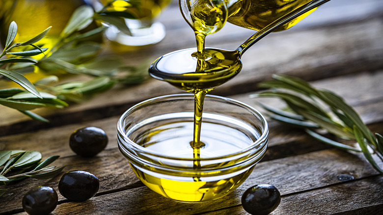 Pouring olive oil