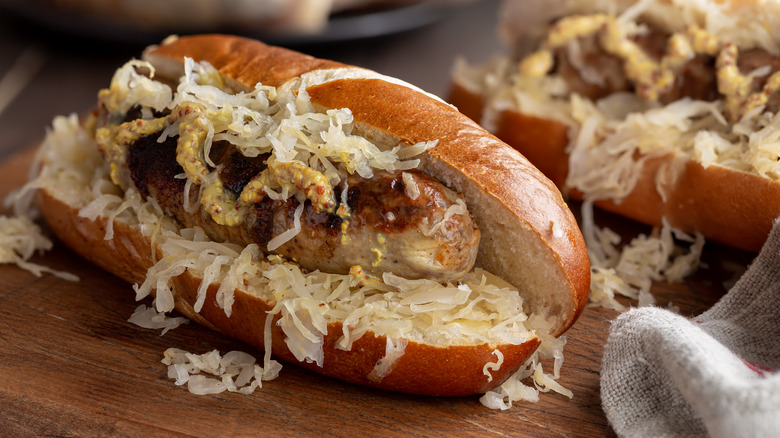 Sausage covered in toppings