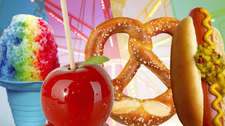 A variety of carnival foods