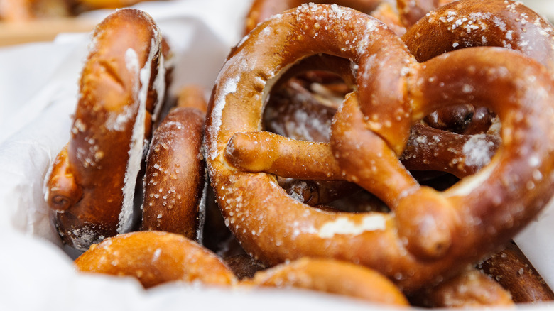 Soft pretzel covered in salt