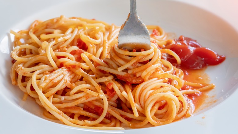 Ketchup on spaghetti