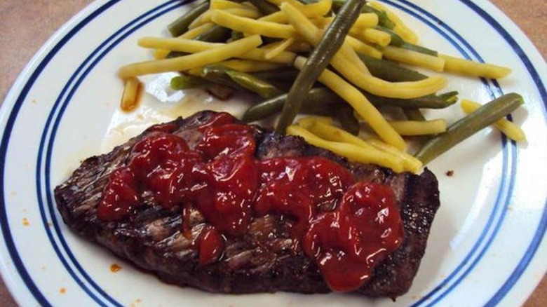 Steak with ketchup