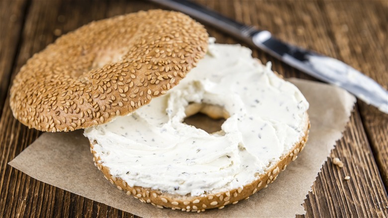 sesame bagel with cream cheese