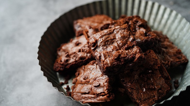 brownies on slice of wood