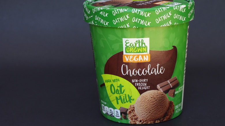 a pint of Aldi Earth Grown vegan chocolate