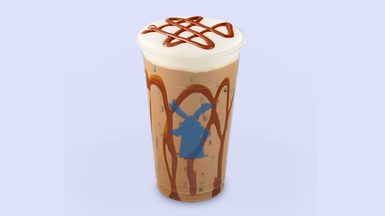 Dutch Bros Cookie Butter Latte with foam and drizzle