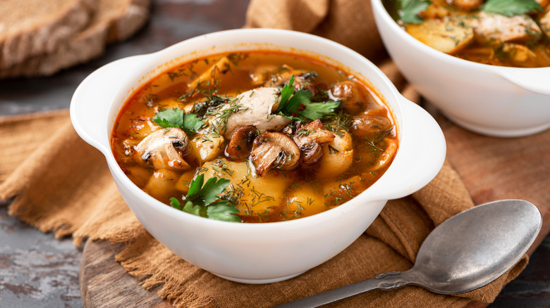 mushrooms in a soup 