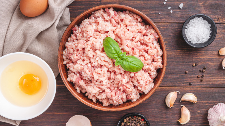 raw ground chicken in bowl