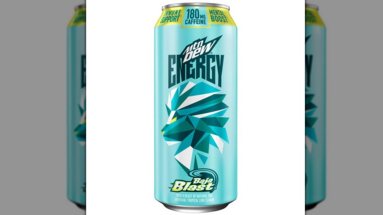 A can of Mountain Dew Energy Baja Blast on a white background