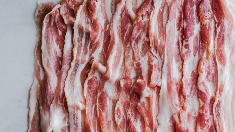 Sliced pork pancetta strips