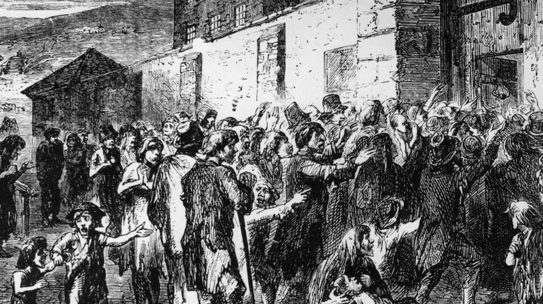 illustration of starving peasants