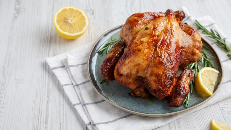 golden brown whole rotisserie chicken