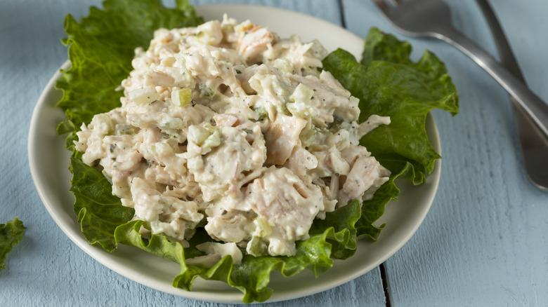 chicken salad on bed of lettuce