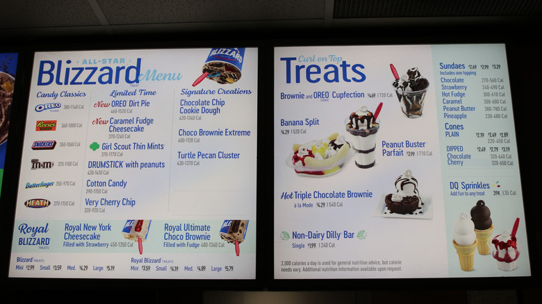 The sweets menu at a DQ location