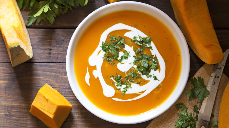 Pumpkin bisque with parsley garnish