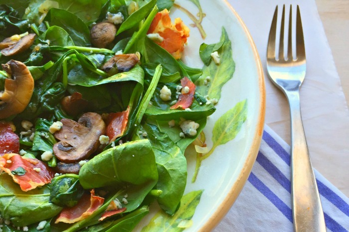 Warm Spinach Salad with Mushrooms and Prosciutto