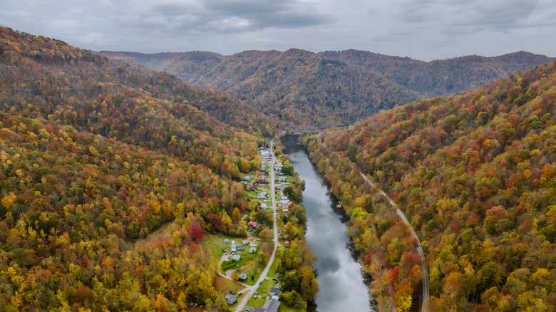 A river running through mountains during fall in West Virginia