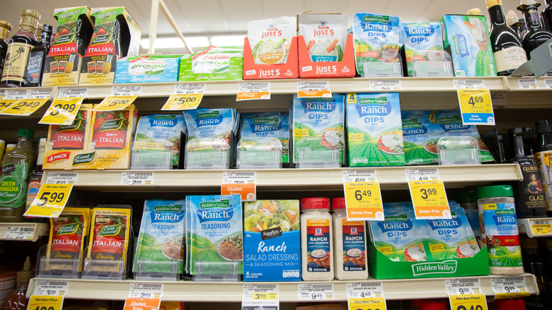 Grocery store shelves filled with powered dips