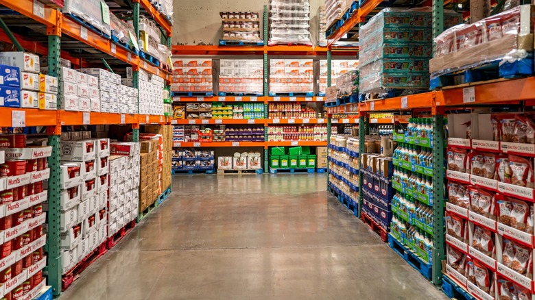 Costco interior aisle with stocked shelves