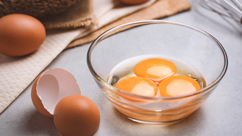 cracked eggs in bowl