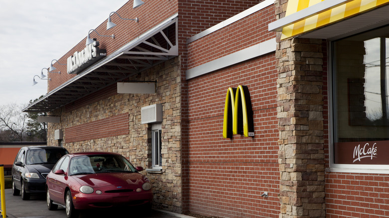 Cars lined up in McDonald's drive-thru
