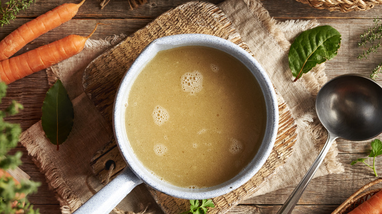 Chicken broth in a bowl
