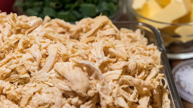 Shredded chicken prepped for use in a dish
