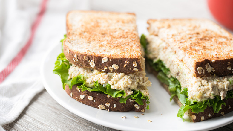 Chicken salad sandwich on plate