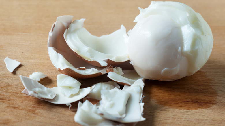 poorly peeled boiled egg