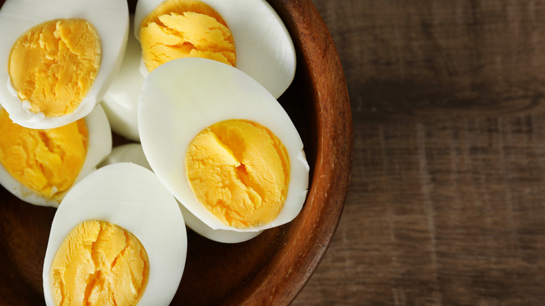 bowl of sliced boiled eggs