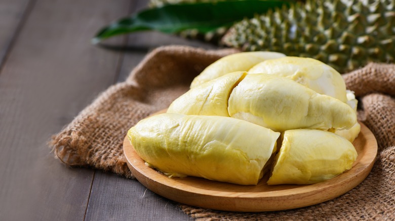 Durian fruit served on a plate