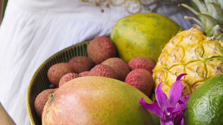 basket of tropical fruits