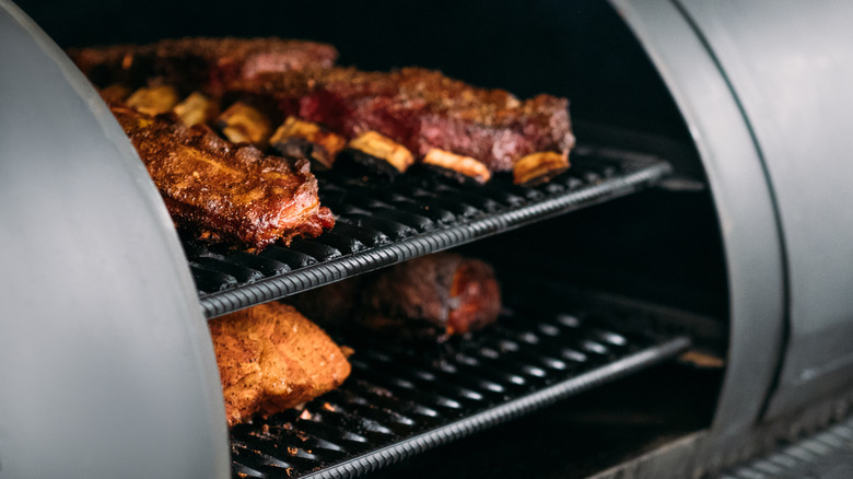 rack of ribs in smoker