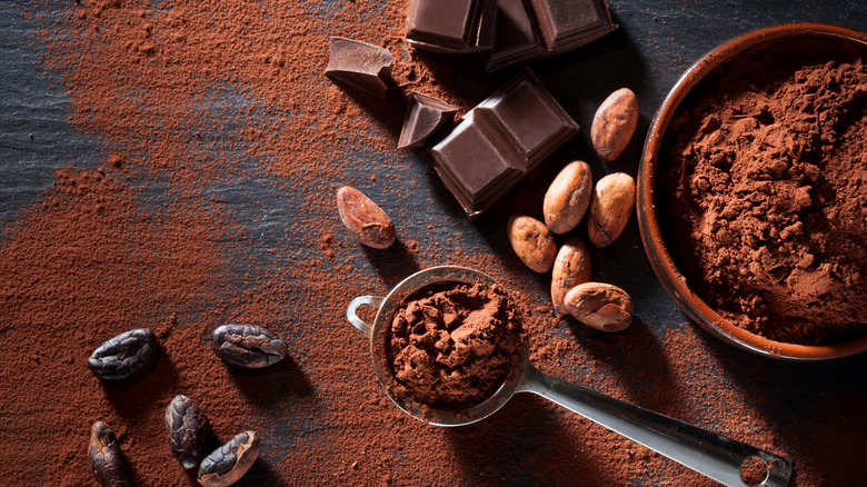 Cocoa powder, chocolate, and whole beans