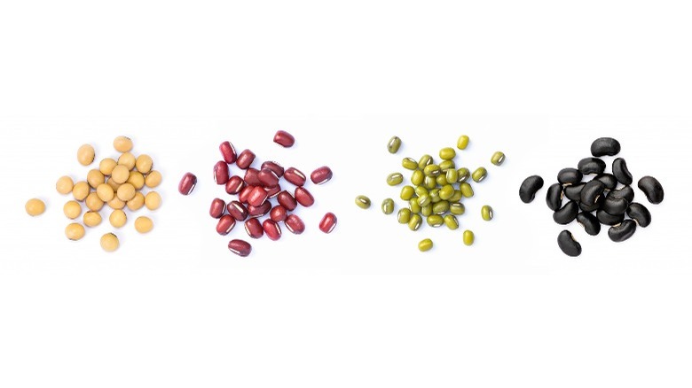 four piles of beans