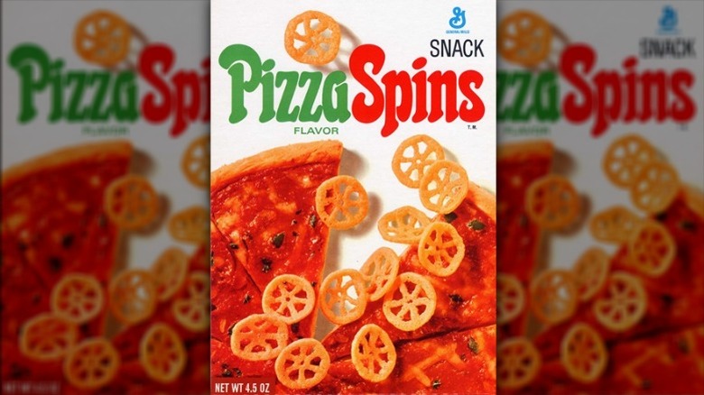 Pizza Spins box by General Mills showcasing pizza flavor