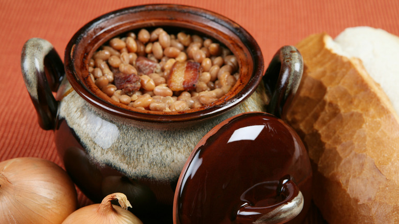 Crock of Boston baked beans