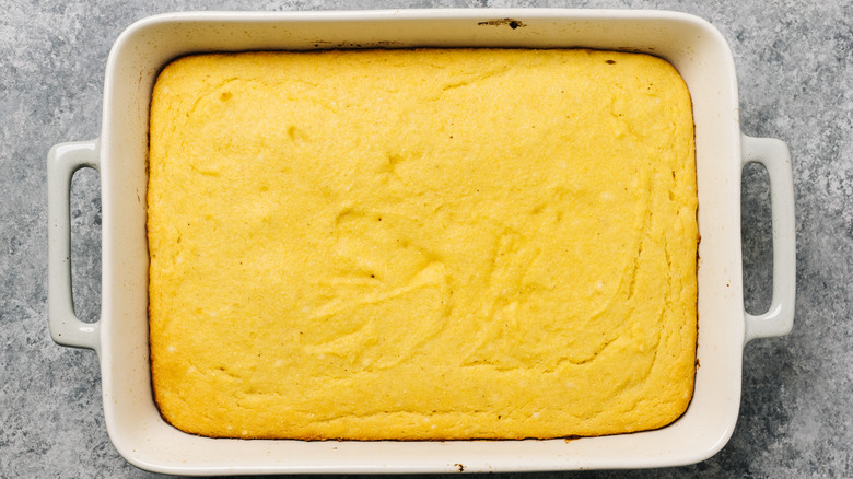 White casserole of spoon bread