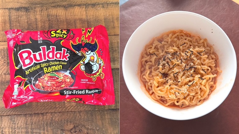 2x Spicy Buldak ramen packet and noodles