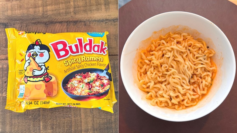 Cheese Buldak ramen packet and noodles