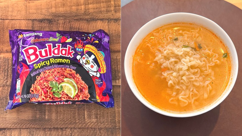 Habanero Lime Buldak ramen packet and noodles