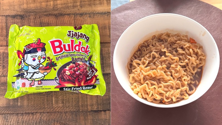 Jjajang Buldak ramen packet and noodles